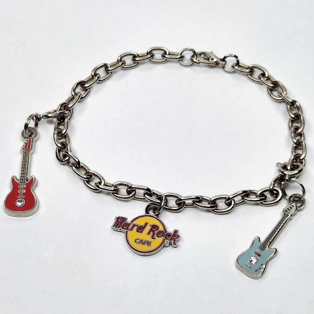 Hard Rock Cafe Charm Bracelet with Bejeweled Guitars